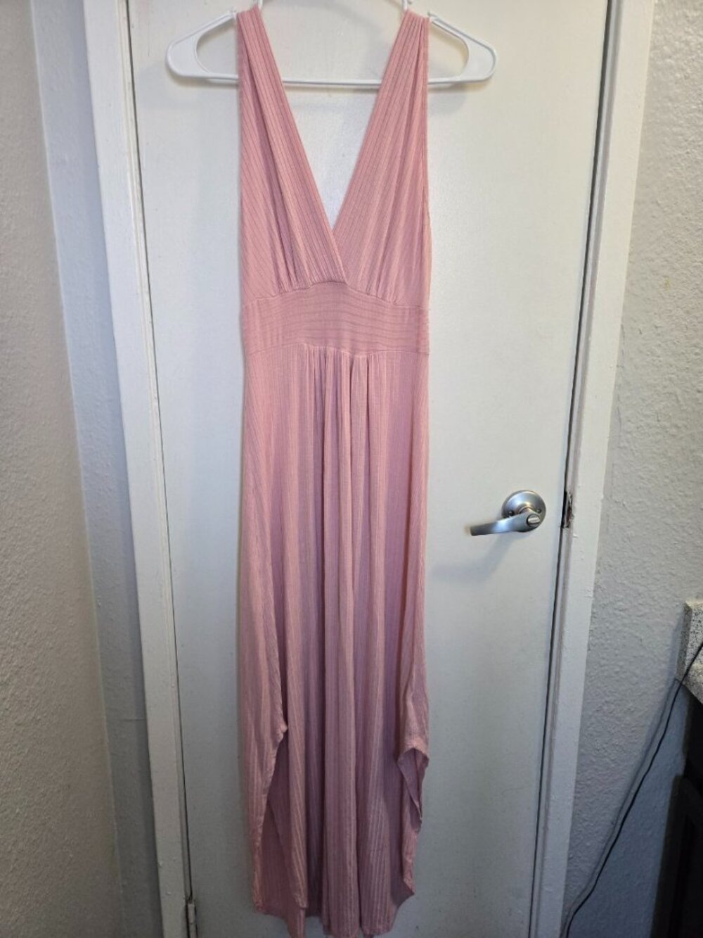 Rolla Coster Pink Grecian Maxi Dress Sleeveless V-Neck Flowy Goddess Boho Gown M